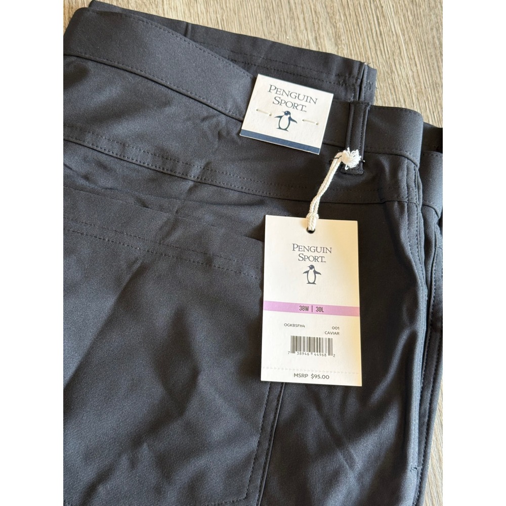 Original Penguin Sport Golf Pants Men 38x30 Caviar Black Moisture Wicking NWT